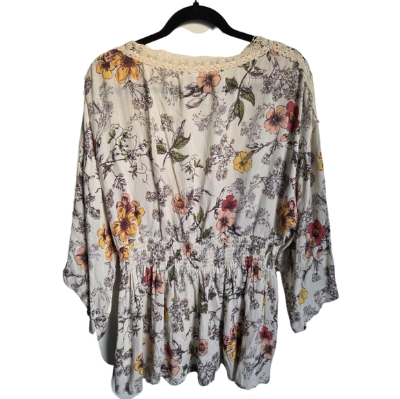 Coco Jamison Boho Floral Lace Trim Women's Rayon Kimono Size Large EUC - Picture 3 of 15